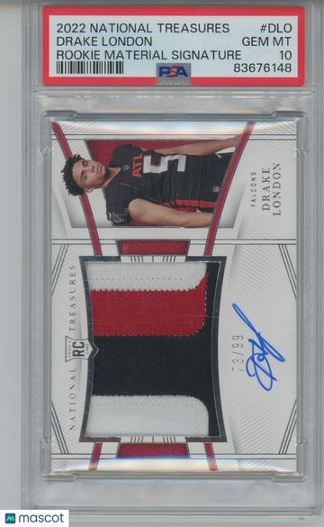 2022 Panini National Treasures Drake London #RMS-DLO Patch Rookie Memorabilia PSA 10 Panini Authentic
