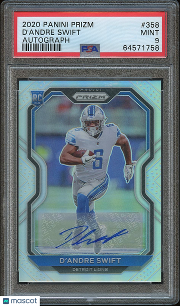 2020 Panini Prizm D'Andre Swift #358 Silver Prizm Autographs Parallel/Variety Rookie Base Set PSA 9