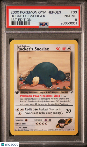 Rocket's Snorlax #33 2000 Pokemon Gym Heroes PSA 8
