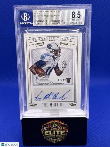 2015 Panini National Treasures Tre McBride #196 Rookie Signatures Gold SN AU BGS 8.5 Auto 9