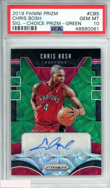 2019 PANINI PRIZM CHRIS BOSH#CBS SIG-CHOICE PRIZM-GREEN 2 OF 8 POP 1! PSA 10