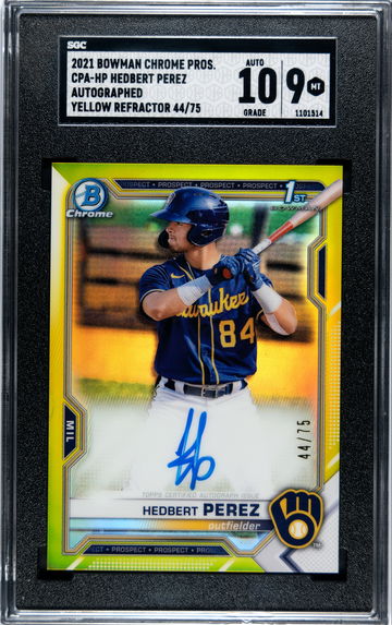 2021 Bowman Hedbert Perez Yellow Refractor Auto 44/75 SGC 9