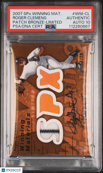 2007 SPX Winning Materials Patch Roger Clemens #WM-CL Bronze Limited /50 PSA A Auto 10
