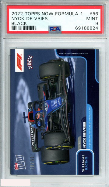 2022 TOPPS NOW FORMULA 1 NYCK DE VRIES #56 BLACK 18 OF 99 RC PSA 9 MINT