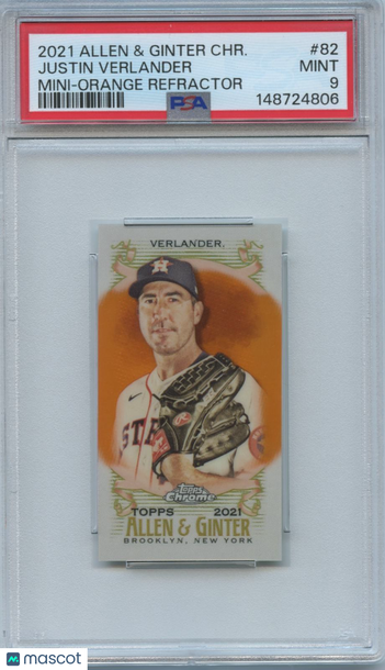 2021 Topps Allen & Ginter Chrome Justin Verlander #82 Mini Orange Refractor PSA 9