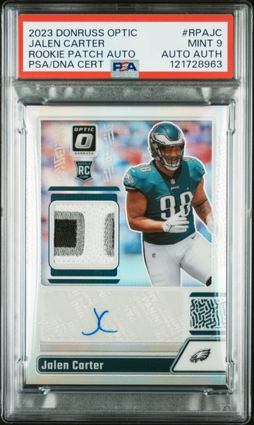 2023 Donruss Optic Rookie Patch Autographs Jalen Carter #RPAJC /25 PSA 9