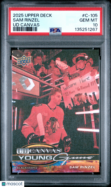 2025-26 Upper Deck UD Canvas Sam Rinzel #C-105 Young Guns Rookie PSA 10