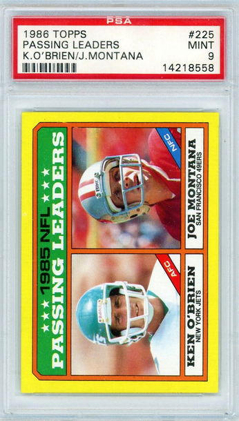 1986 Topps Passing Leaders Ken O'Brien Joe Montana #225 PSA 9 P1236