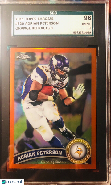 2011 Topps Chrome ADRIAN PETERSON ORANGE REFRACTOR PARALLEL #220 SGC 98 Vikings