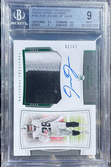 Josh Jacobs 2019 national treasures emerald Rpa rc auto Autograph Patch bgs 9 #