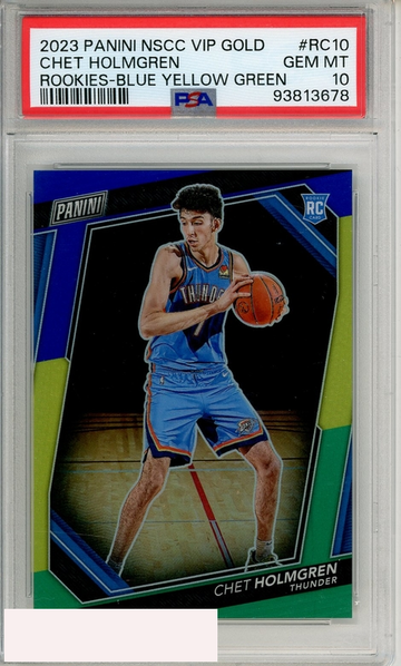2023 PANINI NATL VIP GOLD ROOKIES CHET HOLMGREN #RC10 BLUE YELLOW GRN PSA 10 RC