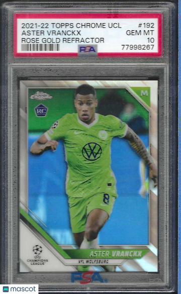 2021 Topps Chrome UEFA Champions League Aster Vranckx #192 Rose Gold Refractor PSA 10