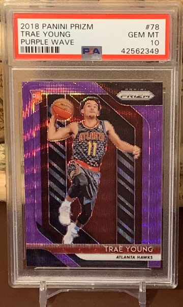 2018 TRAE YOUNG PANINI PRIZM PURPLE WAVE PSA 10