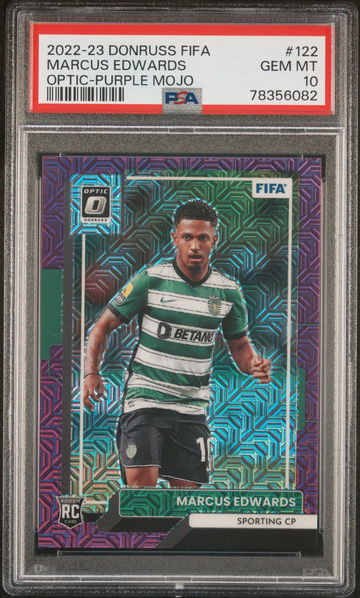 2022 DONRUSS MARCUS EDWARDS PANINI FIFA OPTIC-PURPLE MOJO #122 PSA 10