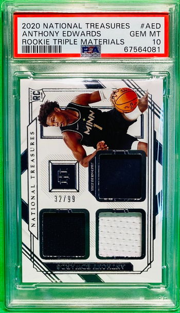 TE2: 2020 National Treasures Anthony Edwards Rookie Triple Materials #AED PSA 10 Gem Mint