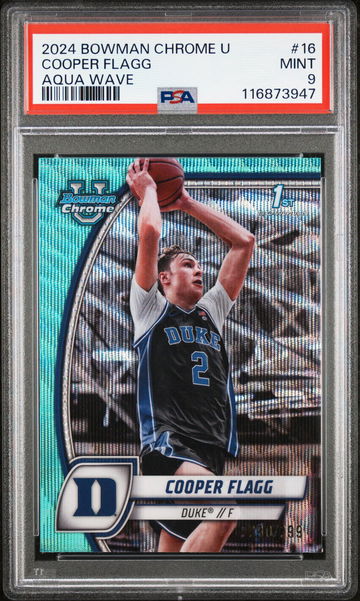 2024 Bowman University Chrome Aqua Wave Cooper Flagg #16 /299 /99 PSA 9