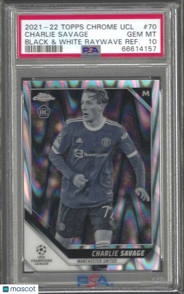 2021 Topps Chrome UEFA Champions League Charlie Savage #70 Black & White Raywave Refractor PSA 10