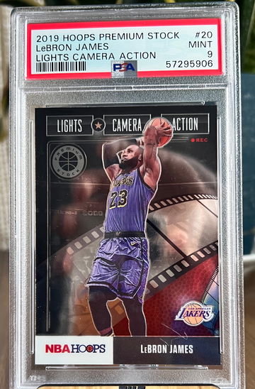 2019 Panini NBA Hoops Premium Stock LeBron James #20 Lights Camera Action PSA 9