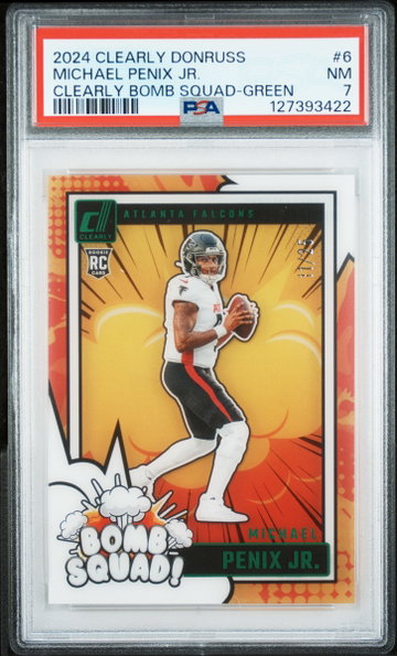 2024 Panini Clearly Donruss Clearly Bomb Squad Green Michael Penix Jr. #6 /75 PSA 7
