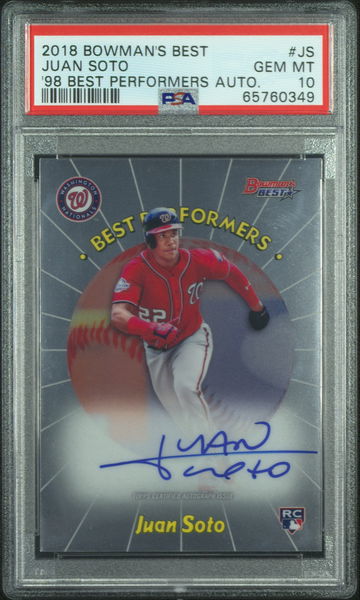 Juan Soto 2018 Bowman Bowman’s Best Performers  98BPA-JS Auto /100 Autograph Autographs PSA 10 Gem Mint