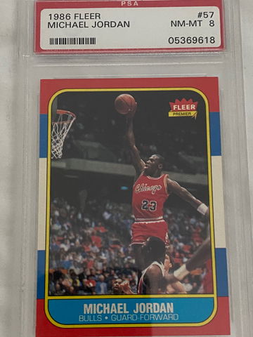 1986 MICHAEL JORDAN FLEER ROOKIE #57 - PSA8