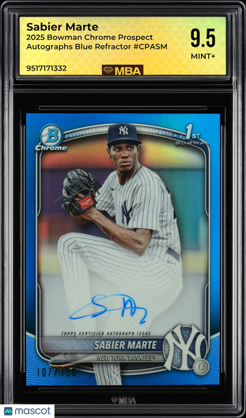 2025 Bowman Chrome Prospect Autographs Sabier Marte #CPASM Blue Refractor /150 MBA 9.5