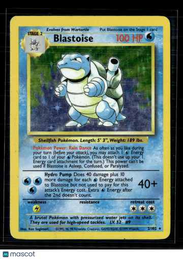 1999 Base Set Blastoise Holo Rare #2/102