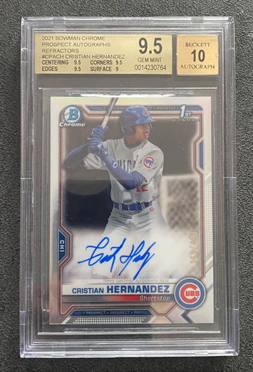 2021 bowman chrome refractor Cristian Hernandez 9.5 autograph 10