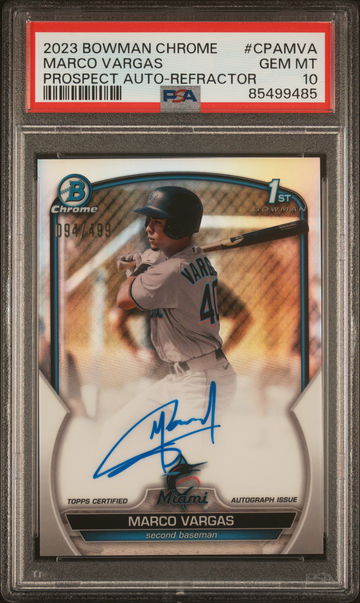 2023 Bowman Chrome Prospect Autograph Refractor Marco Vargas #CPAMVA /499 PSA 10
