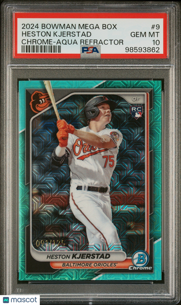 2024 Bowman Mega Box Chrome Heston Kjerstad #9 Chrome-Aqua Refractor /125 PSA 10