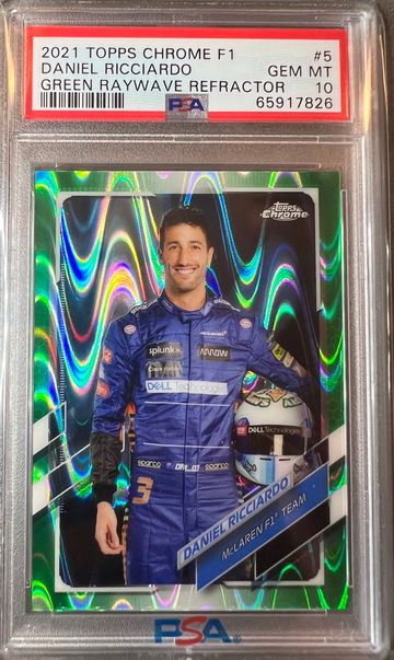 2021 Topps Chrome Formula 1 Daniel Ricciardo #5 Green Raywave Refractor Portrait /99 PSA 10 F1