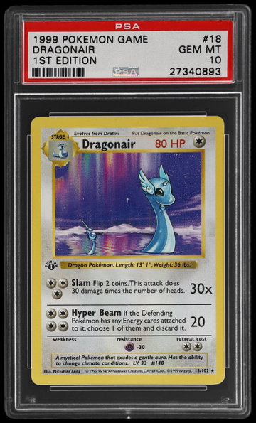 1999 Pokemon Base Set Dragonair 1st Edition PSA 10