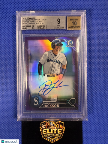 2016 Bowman Chrome Prospect Autographs Purple Refractors Drew Jackson #CPADJ Purple Refractor /250 BGS 9 Auto 10