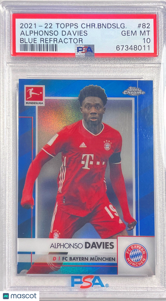 2021 Topps Chrome Bundesliga Alphonso Davies #82 Blue Refractor PSA 10