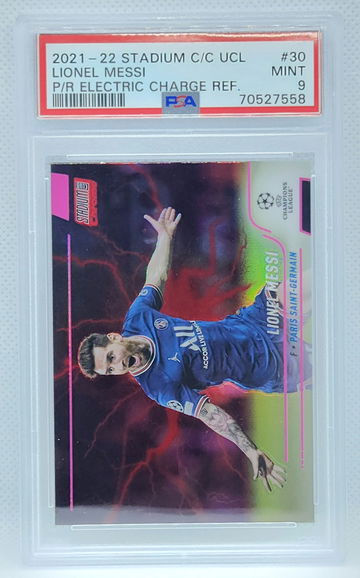 LIONEL MESSI 2021-22 Topps Stadium Club Chrome UEFA Pink & Red Electric PSA 9 MINT