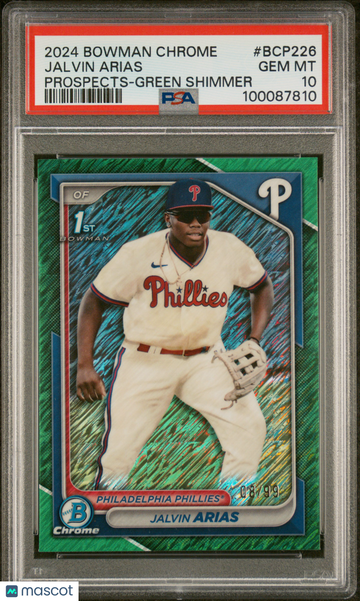 2024 Bowman Chrome Prospects Jalvin Arias #BCP226 Green Shimmer /99 PSA 10