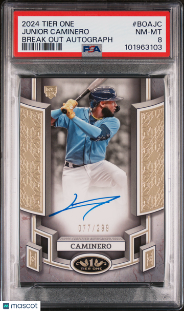 2024 Topps Tier One Break Out Autographs Junior Caminero #BOAJC /299 PSA 8