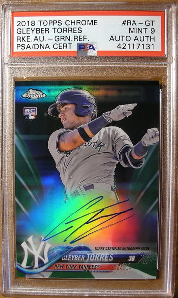 Gleyber Torres 2018 Topps Chrome Green Refractor Auto /99 PSA 9