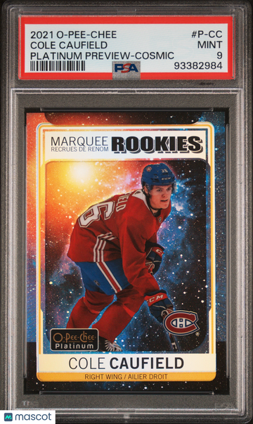 2021-22 O-Pee-Chee Platinum Preview Cole Caufield #PCC Cosmic /75 Rookie PSA 9