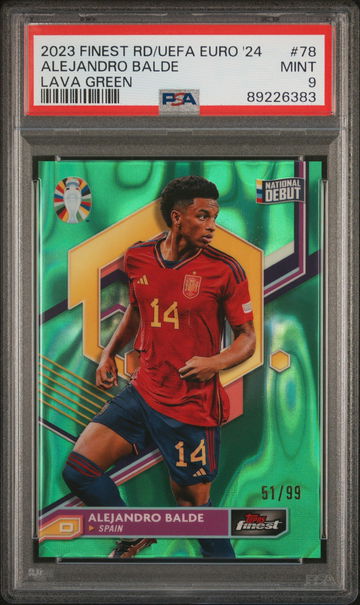 2023 TOPPS ALEJANDRO BALDE FINEST ROAD TO UEFA EURO 2024 GREEN LAVA #78 PSA 9
