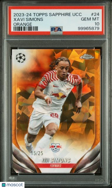 2023-24 Topps Chrome Sapphire Edition UEFA Club Competitions Xavi Simons #24 Orange /25 PSA 10