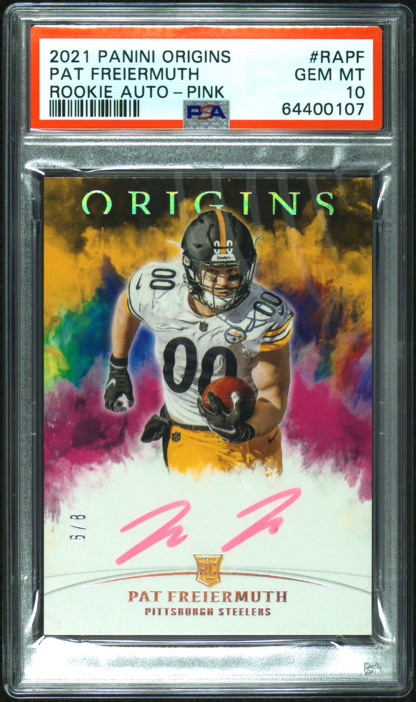 2021 Origins Rookie Autographs Pat Freiermuth Pink #6/8 - PSA 10