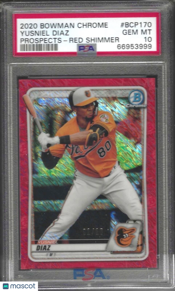 2020 Bowman Chrome Prospects Yusniel Diaz #BCP170 Red Shimmer PSA 10
