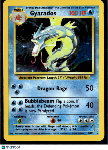 1999 Base Set Gyarados Holo Rare #6/102