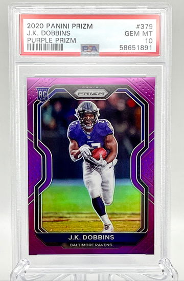 2020 Prizm JK Dobbins Purple RC /149 PSA 10