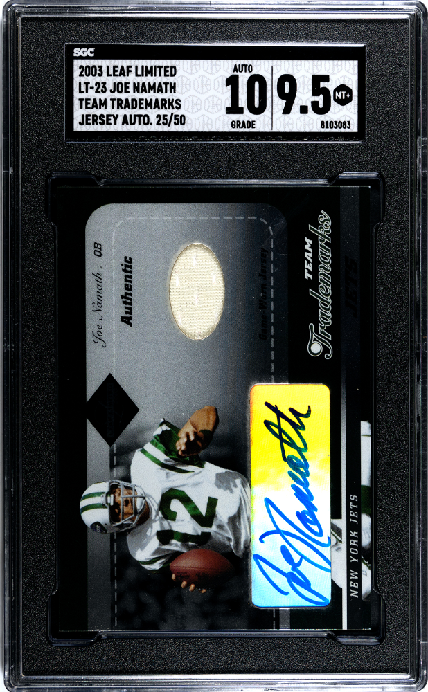 2003 Leaf Limited Joe Namath #LT-23 Team Trademarks Jersey Auto. SGC 9.5