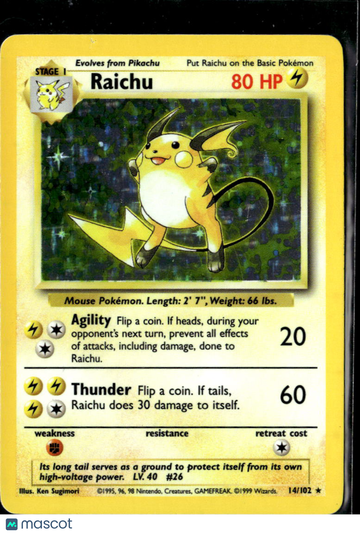 1999 Base Set Raichu Holo Rare #14/102
