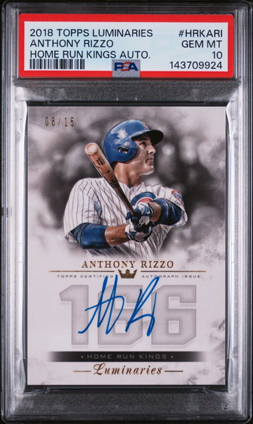 2018 Topps Luminaries Home Run Kings Autographs Home Run Kings Auto. Anthony Rizzo #HRKARI /15 PSA 10