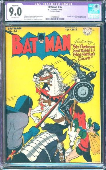 Batman #36 (1946) CGC 9.0 -- Penguin app.; Last Alfred solo story; Restored