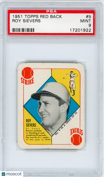 1951 Topps Red Back Roy Sievers #9 PSA 9